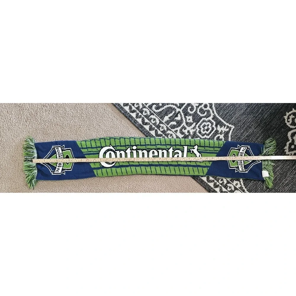 Seattle Sounders FC MLS Soccer Scarf Continental Tire Blue Green Knit Fringe